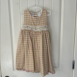 Plaid Pink and Yellow Smocked Girls Easter Summer Dress Vintage